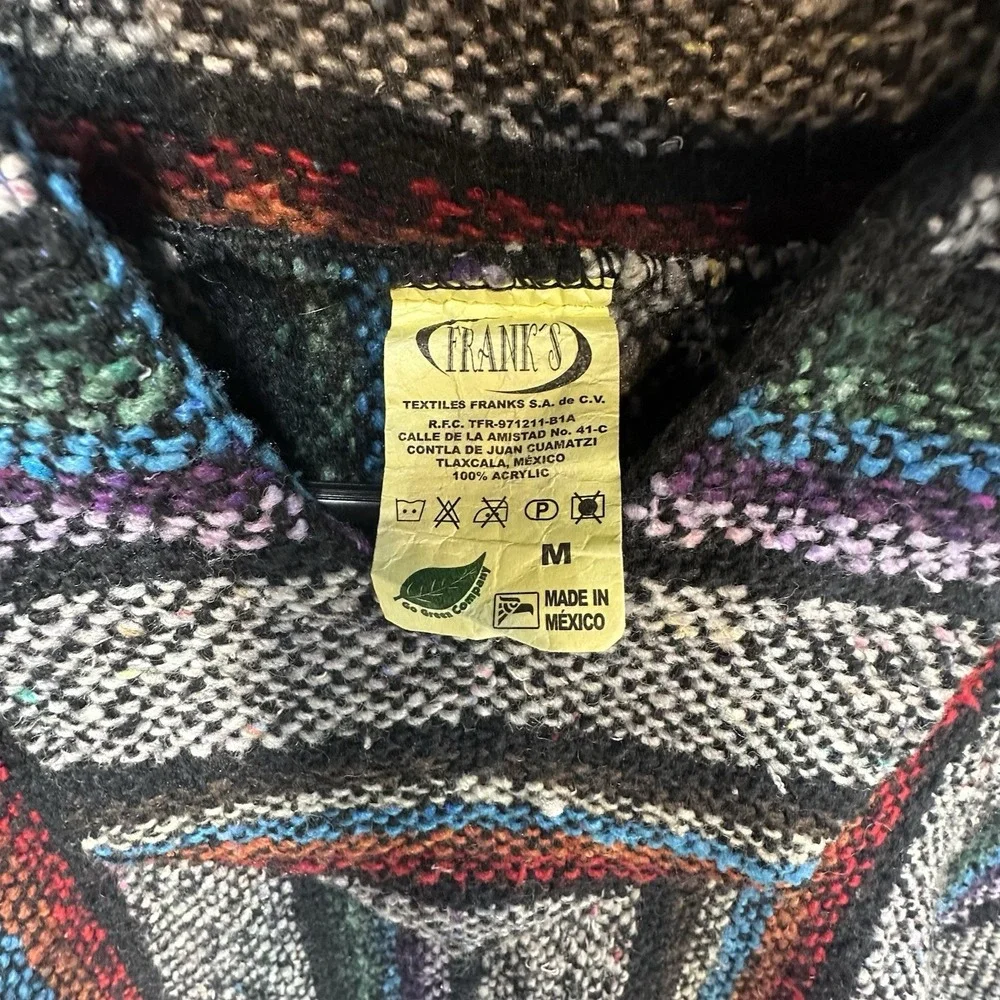 Vintage Franks Textiles Multicolor Striped Baja Hoodie Hippie Poncho Med Sweater - Picture 5 of 11